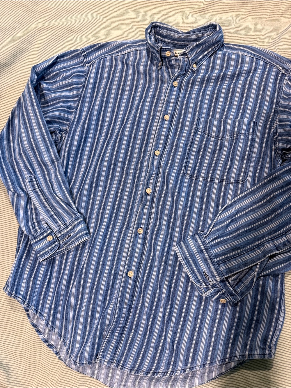 L.L. Bean Blue and White Striped Button-Down Shirt
